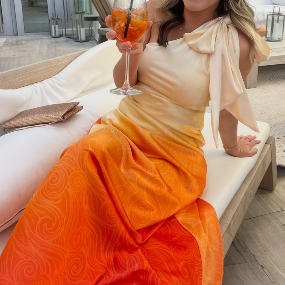 Petal and Pup Glow One Shoulder Midi Dress - Sunset